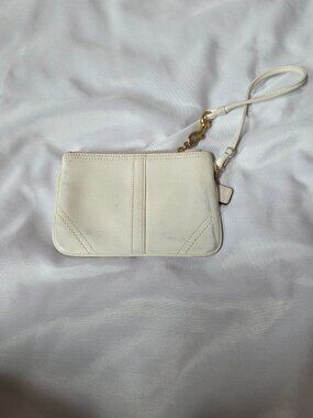 Coach Leather Wristlet in Cream/Ivory